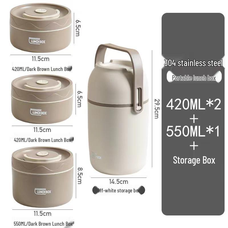 

Ізольований круглий ланч-бокс з нержавіючої сталі 304 з кришкою, багатошаровий портативний контейнер для їжі для студентів та офісних працівників