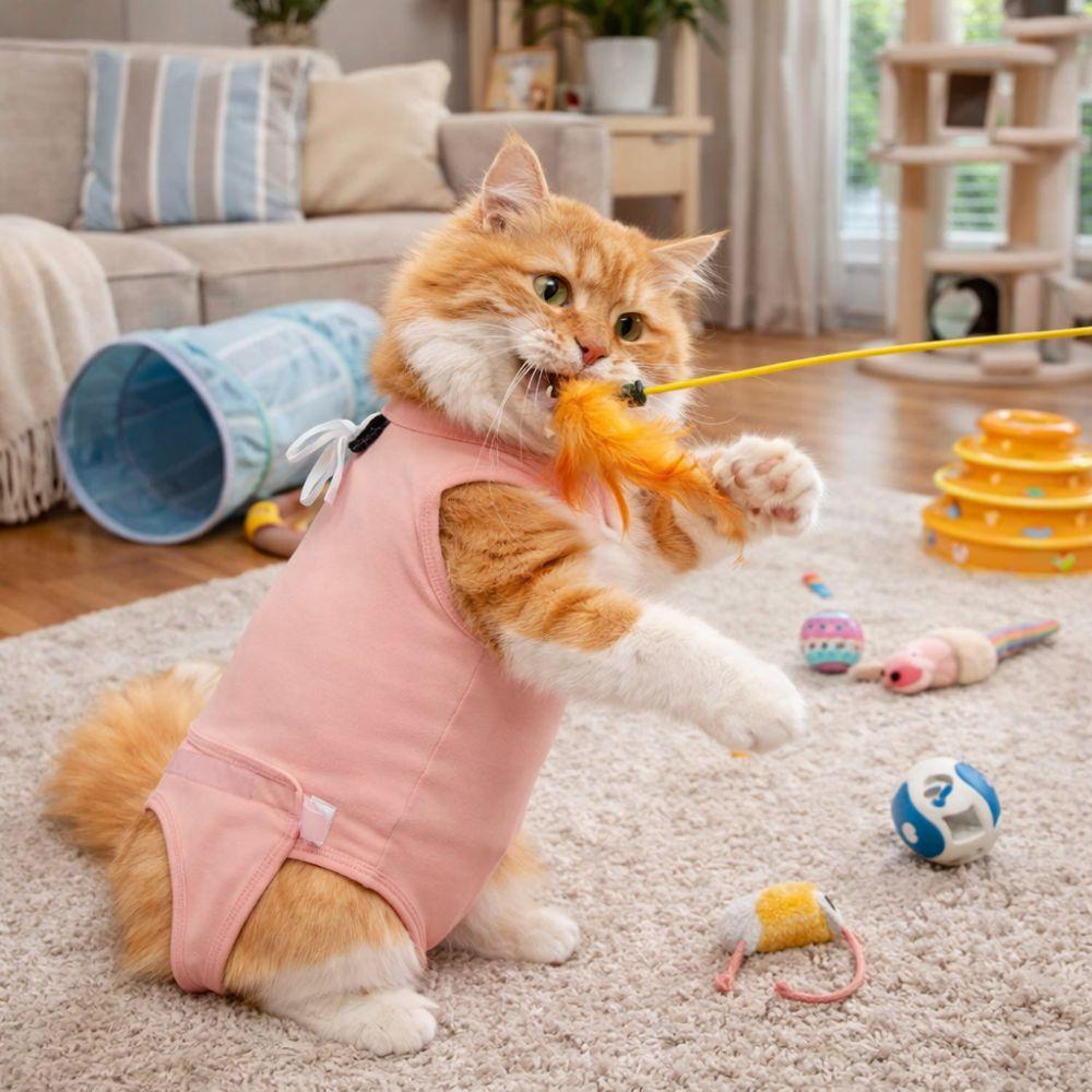 Elastic Cat Recovery Suit Adjustable Washable Pet Sterilization Suit Soft Breathable Protective Anti-Licking Bodysuit