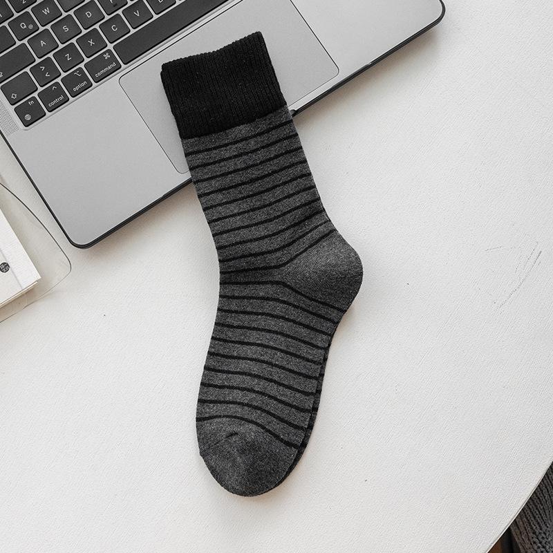 Red Socks, Women's Pile Socks, Autumn and Winter Trendy Long Socks, Retro Striped College Style Thigh-high Socks