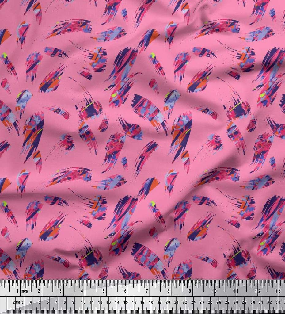 Soimoi Japan Crepe Satin Fabric Brush Stroke Abstract Print Fabric by Metre 42 Inch