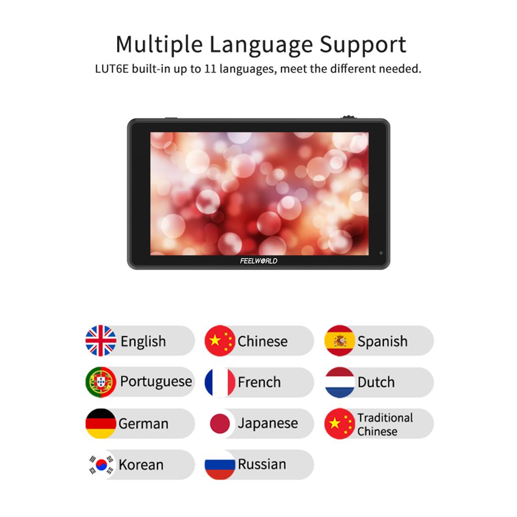 FEELWORLD LUT6E 6-Inch IPS Monitor 1600nit Video Panel 4K HDMI Input Output 1920*1080px Touch