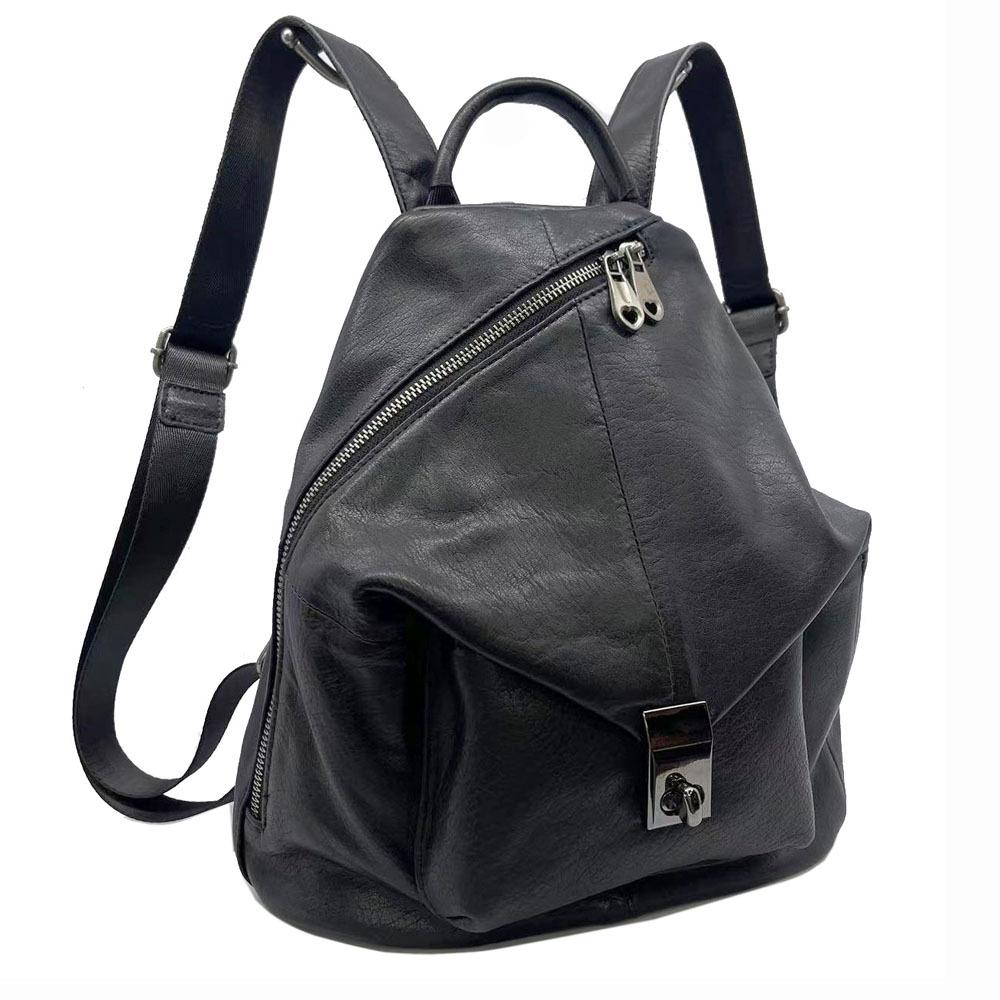 Echtleder-Rucksack für Damen, schwarzer Damenrucksack aus Rindsleder mit oberer Schicht, trendige und vielseitige Damentasche aus weichem Leder