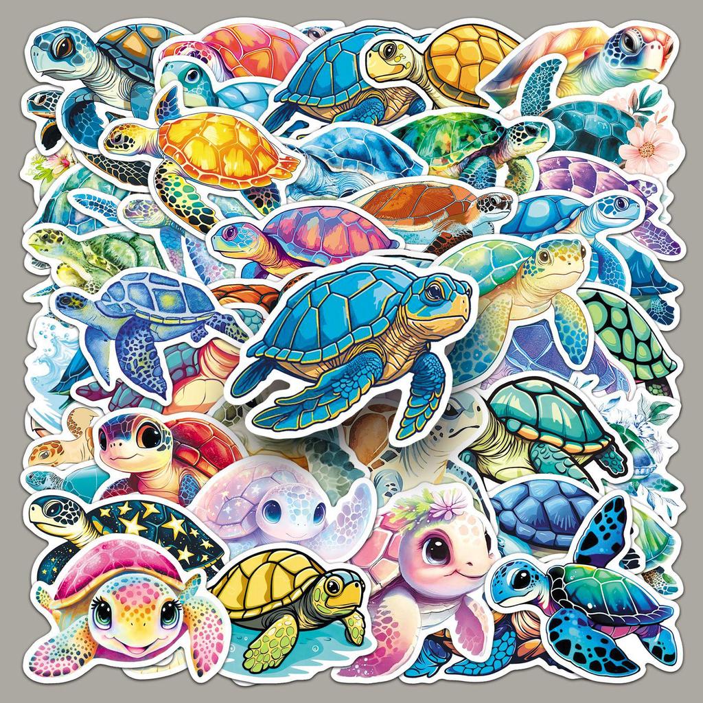 50pcs Waterproof Sea Turtle Marine Life Cartoon Stickers for Tablet, Earphones, Stationery