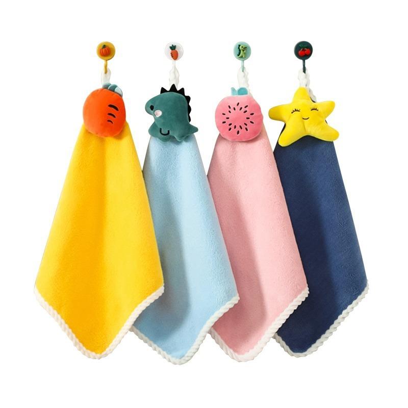 Cute and Fun Hanging Coral Fleece Baby Hand Towel Children's Water-absorbing and Quick-drying Cartoon Square Towel