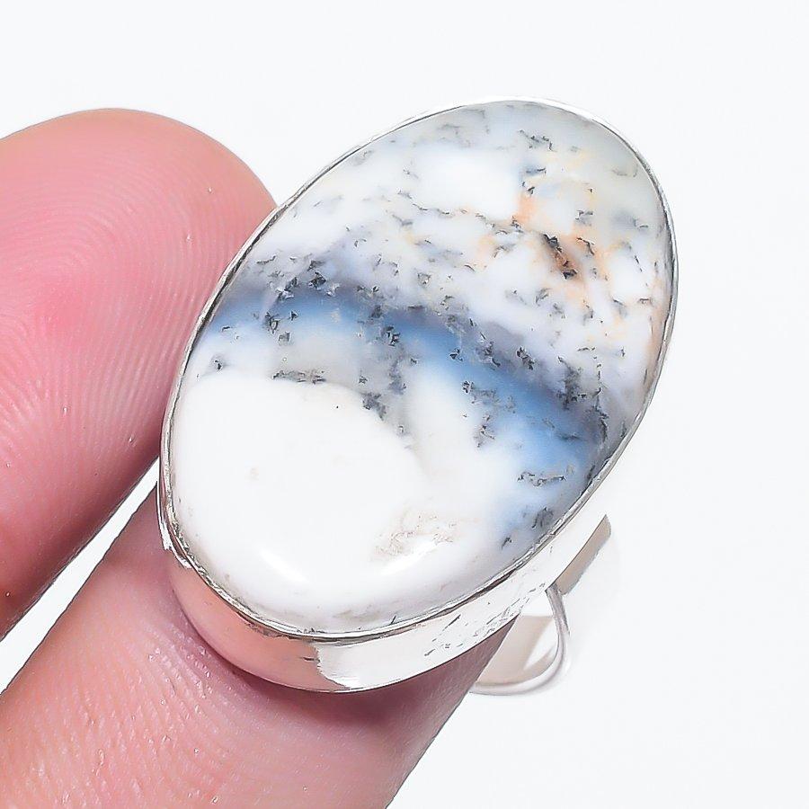Dendrite Opal Gemstone 925 Sterling Silver Jewelry Ring Size 9