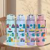 1PC Sailboat City Building Pattern 750ml Color Plastic Sports Water Bottle Leakproof Flip Straw Lid Suitable for Sports Office Home Use