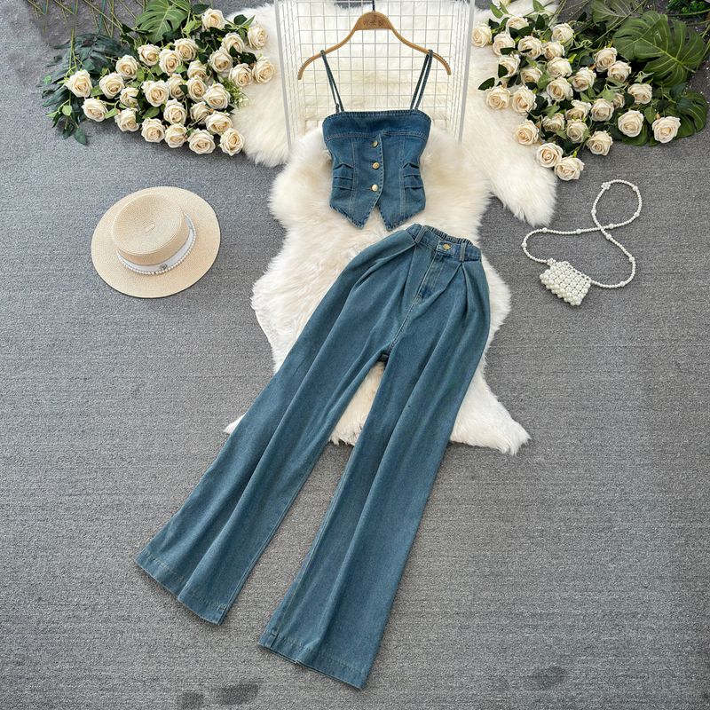 Tube Top Denim Camisole Mid Length Long Length Fashion Suit
