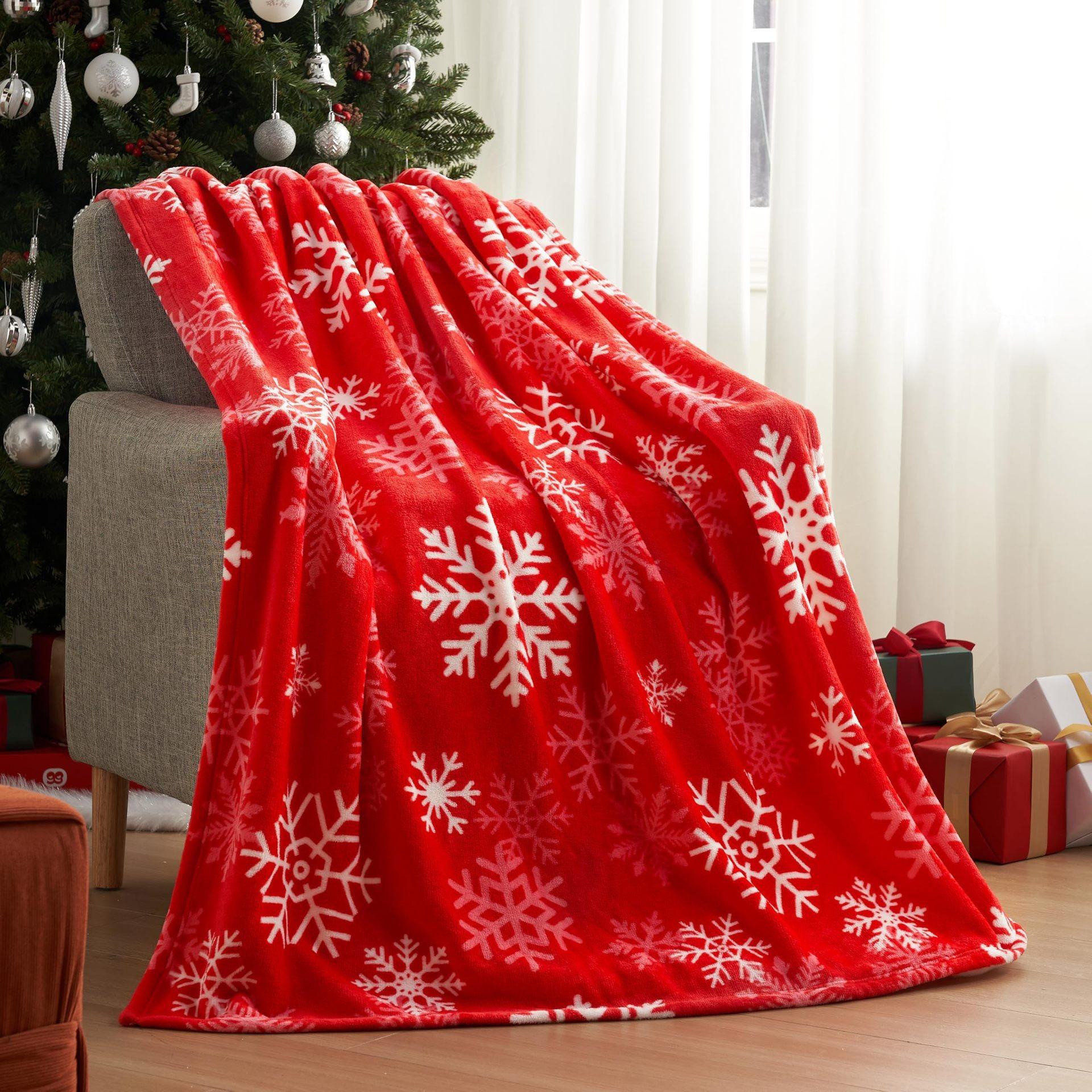 

Christmas Snowflake Print Flannel Blanket, Comfortable For Family Travel, Warm Holiday Gift For Office Decoration 30x40in