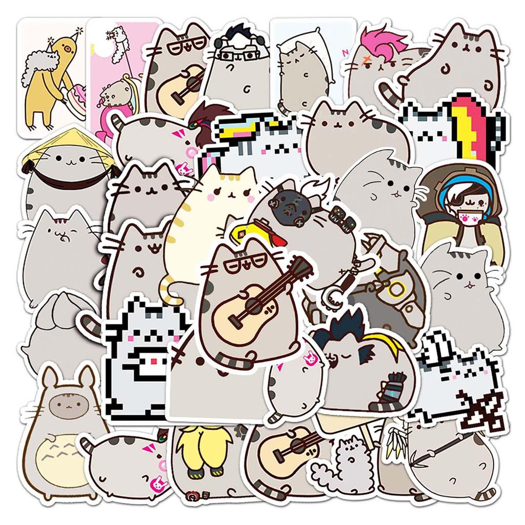 50 Fat Cat Graffiti Waterproof Stickers for Suitcases, Skateboards, Cars, and More - Cartoon Decorative Set