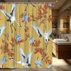 1pc Elegant Crane and Floral Shower Curtain, Mustard Yellow Polyester Fabric with Blue Peonies, Fashionable Bathroom Decor, Mach