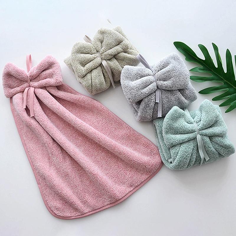 Mutfak Banyo İçin Fiyonklu El Havluları Mercan Kadife Mikrofiber Yumuşak Hızlı Kuruyan Emici Temizlik Bezleri Ev Sauna Havlu