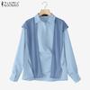 ZANZEA Women Patchwork Turn Down Collar Casual Long Sleeve Blouse