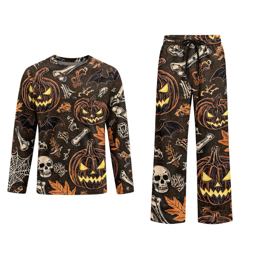 Men's Halloween Pajama Set Long Sleeve with Button Fly and Elastic Waist Drawstring for Sleepwear