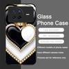 Stylish Black White Heart with Pearls Tempered Glass Phone Case for OPPO Reno 13F 12 11 10 ProPlus Find X8 X3 Lite A58 A94 Cover