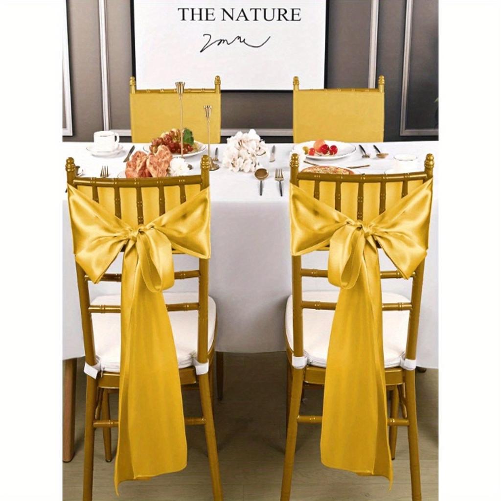 Pink Satin Chair Bow Sashes Wedding Chair Ribbon Bow Silk Chair Knot Ties for Reception Restaurant Event Banquet Party Hotel Decorations