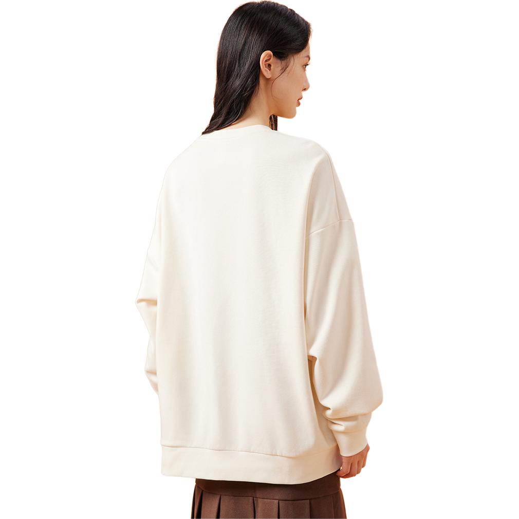 Anta Lifestyle Series Letter Round Neck Pullover Fleece Sweatshirt Unisex Sweatshirt Beige 972338702-1