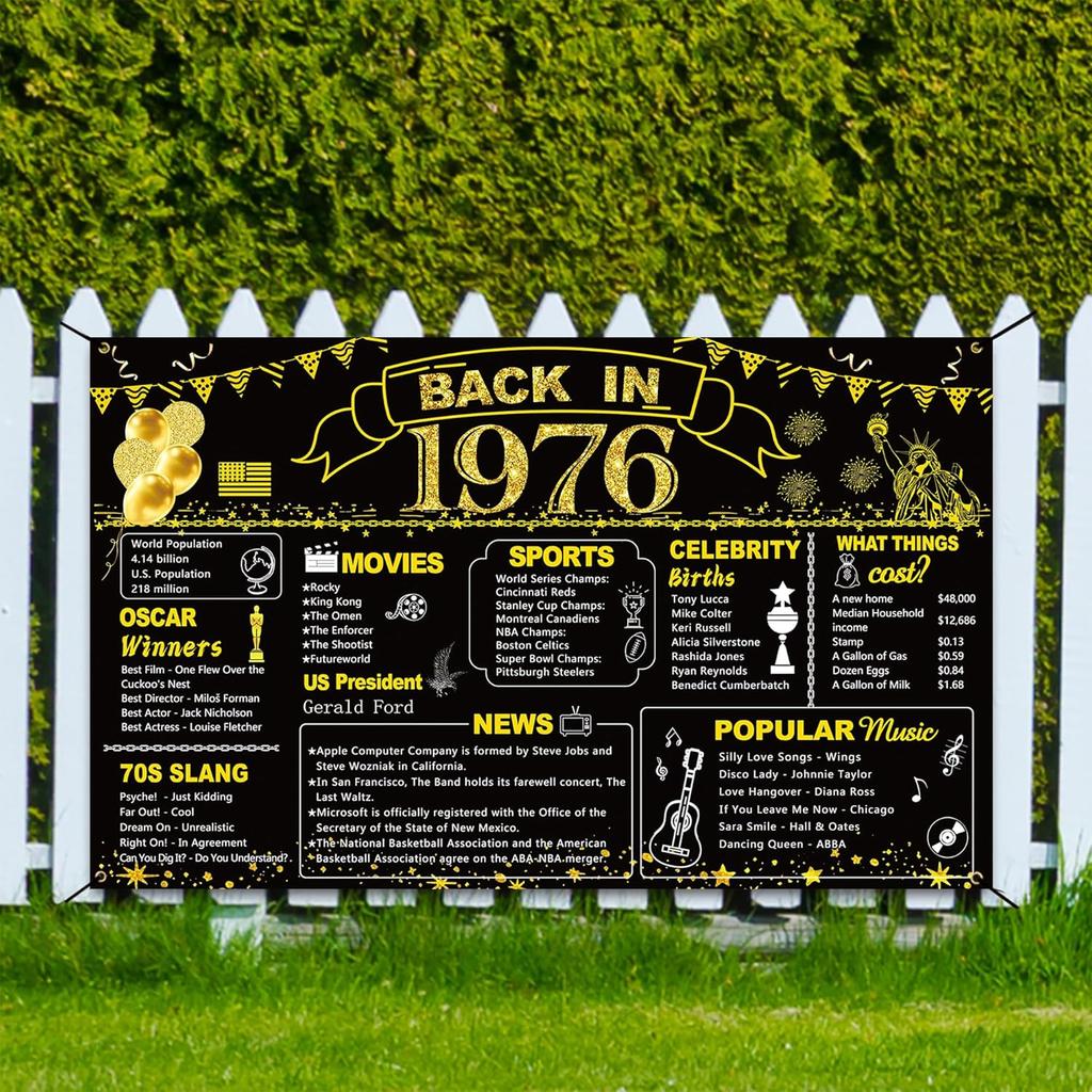 BEPAN 50th Birthday Black Gold Party Decoration, Back In 1976 Banner 50 Year Old Birthday Party Poster Supplies Vintage 1976 Backdrop