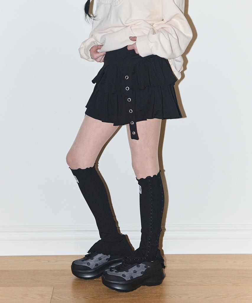 Iligo Tiered Layered Rib Skirt Black