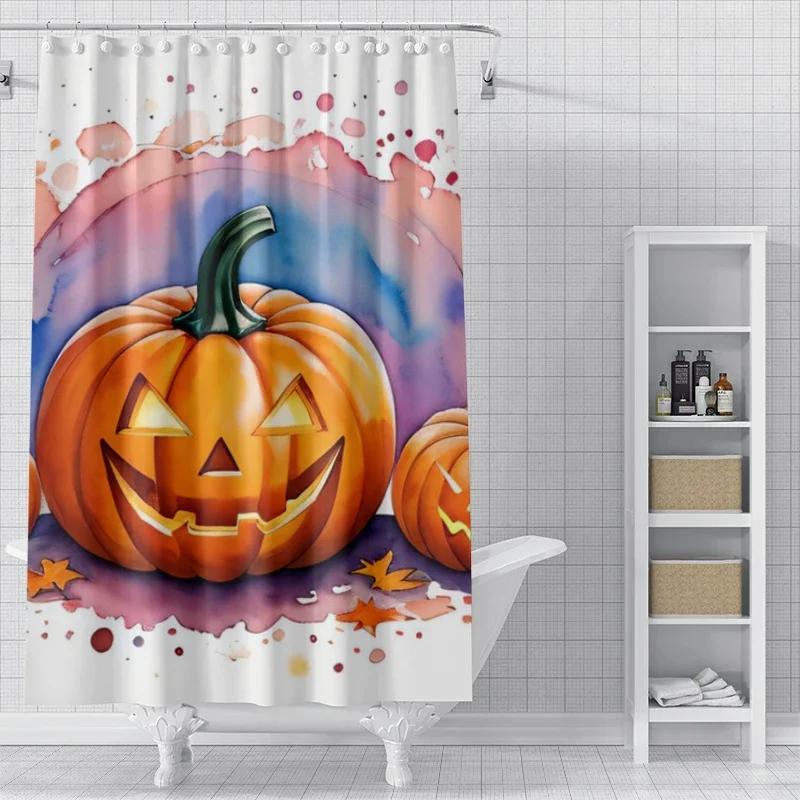 Home Decoration Shower Curtains Bathroom Waterproof Curtain Fabric Modern Nordic Living Room Happy Halloween Autumn Pumpkin