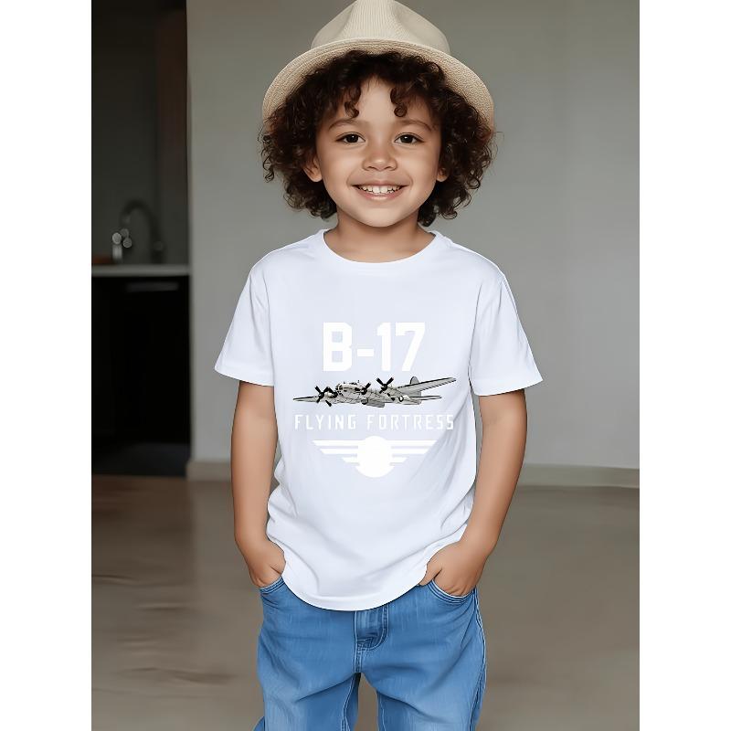 Boys Crewneck Short Sleeve Tee , Vintage Fighter Jet Print 110 белый