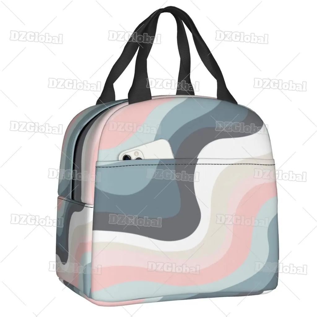 Liquid Swirl Abstract Pattern In Sage Green Insulated Lunch Bag Geometric Art Cooler Thermal Bento Box For Women Kids Food Bags
