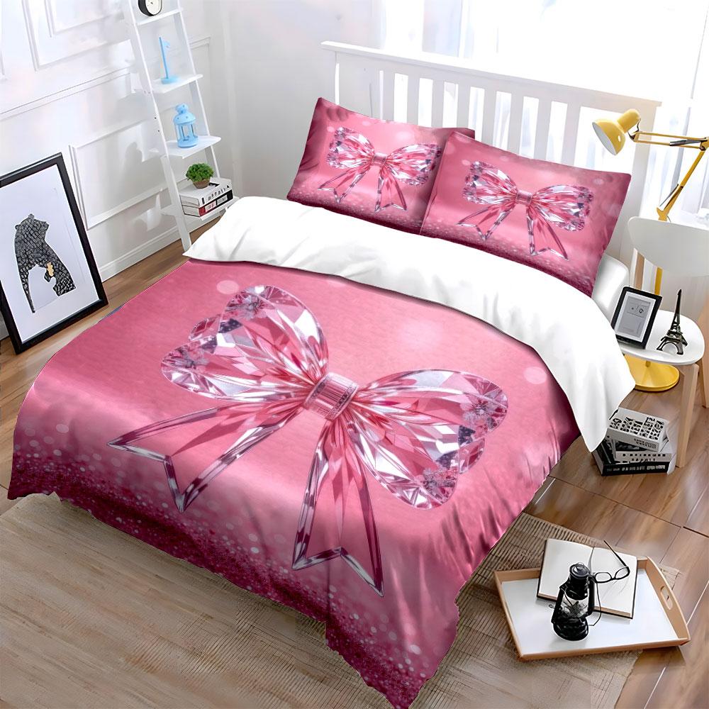 Crystal Bow Decoration Gift Set Bedding Set With 1 Duvet Cover 2 Pillowcases Single Double King Queen, Gift