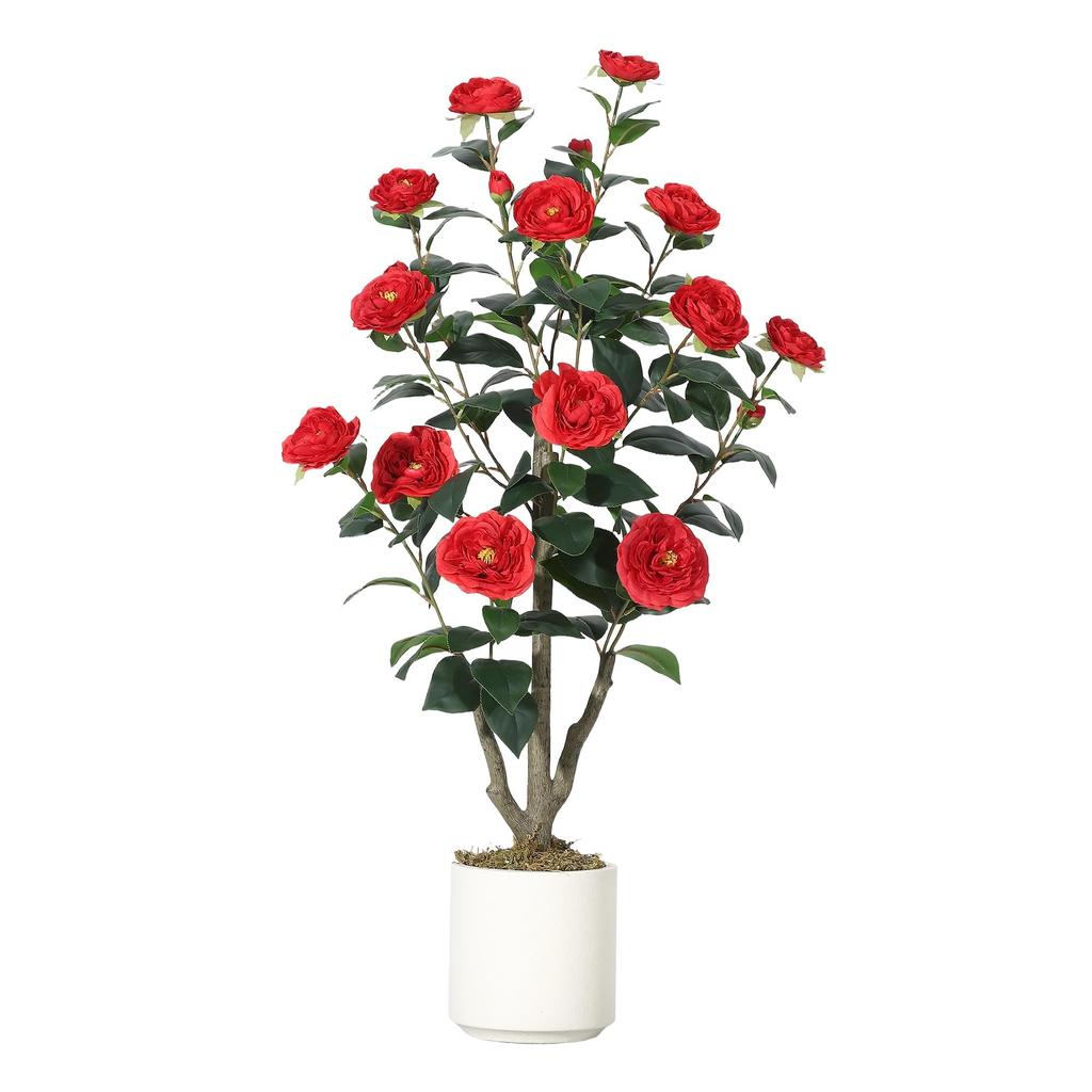 Artificial Camellia 3ft Fake Artificial Potted Silky Interior Living No Watering Required Plant, (approx. 90cm), Greenery, Flower, Plant, Leaves,