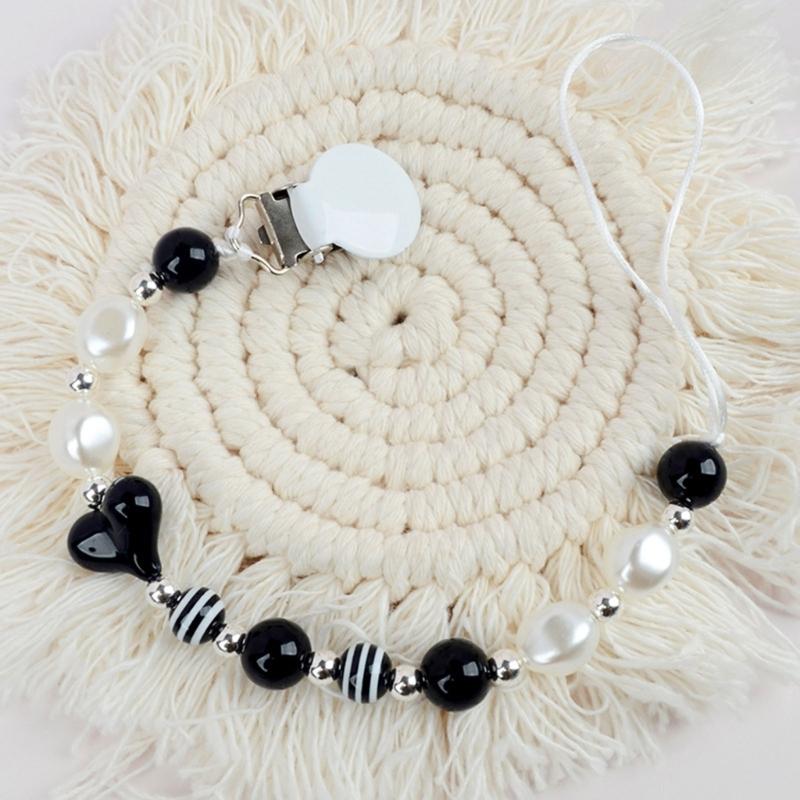 Colorful Crystal Bead Pacifier Chain Upgraded Anti-Drop Chain Round Clip Used for Newborn Girls Essentials- Baby Shower-
