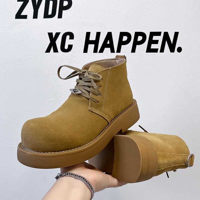 2024 winter new Martin boots men's high-top big head velvet outdoor retro thick-soled heightening tooling boots 4728-A