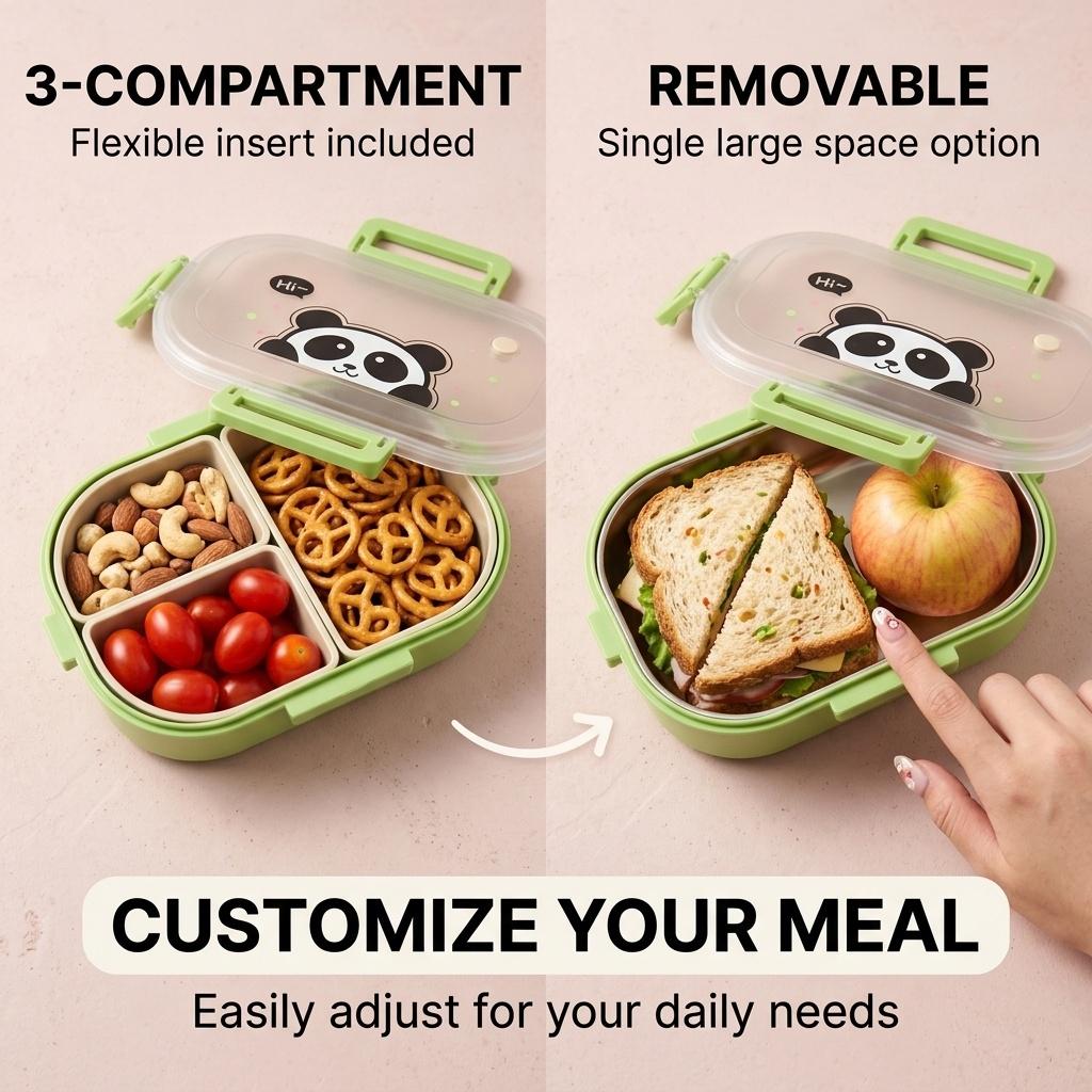 Tragbare 3 Fächer Cartoon Kinder Lunchbox Mikrowellengeeignet Kunststoff Getrennte Bento Box Große Kapazität Lebensmittelbehälter Für Schüler Schule