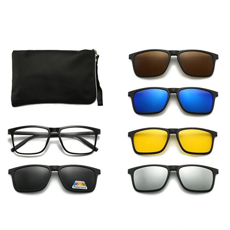 Magnetisk Klemme Firkantet Nærsynthet Solbriller Menn Kvinner Med 5 Clip-On Solbriller Polarisert Briller med Styrke 0 -0.5 -0.75 Til -6.0