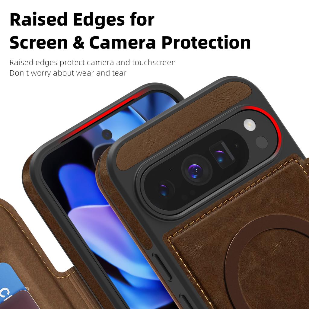 For Google Pixel 9 Pro XL Magnetic Case RFID Blocking Card Holder Leather Phone Cover