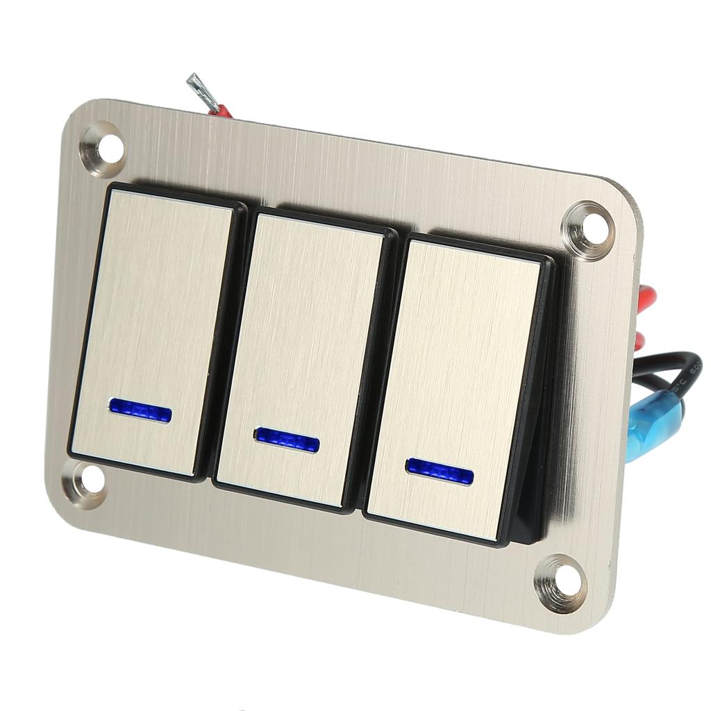uxcell Rocker Switch Toggle Switch Waterproof Aluminum Alloy with Blue LED Light and Push Button for Gold Tone 3-Gang Panel, 5-Pin On/Off Pre-Wired