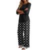Women's Casual Fashion Round Neck Loose Fit Printed Three Quarter Sleeve Top with Wide Leg Pants Set Comfortable Lounge Wear