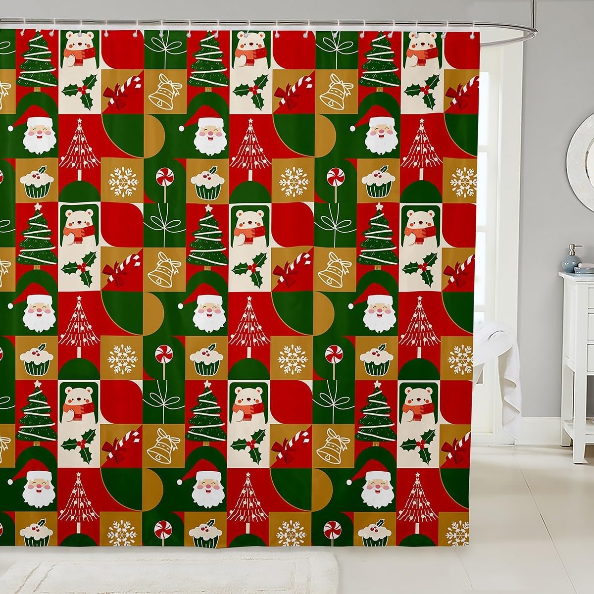 

Christmas Shower Curtains Xmas Reindeer Bathroom Curtain For Kids Women Men Winter Bird Bathroom Accessories Xmas Waterproof W60H190(CM)-1 Pcs