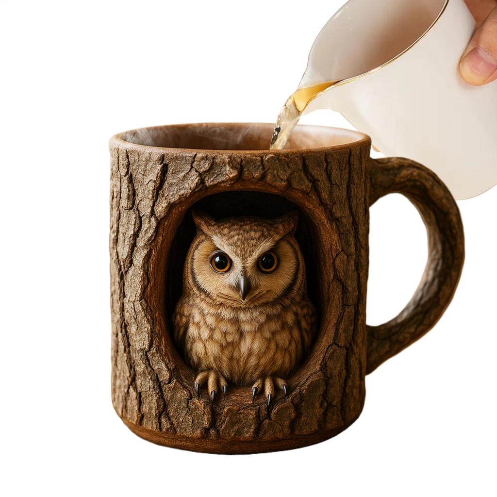 Owl Raccoon Tree Hole Mug Coffee Cup 11 Oz Tree Hole Animal Novelty Coffee Mug Reusable Drink Cups Fun Animal Resin Mug