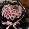 Smoked Plum Sauce Bouquet with Pink Ribbon - Qixi Valentine's Day Fresh Flower & Artful Gift Box Decoration.