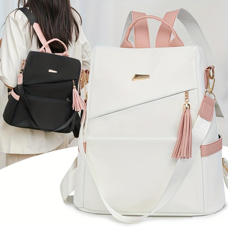 Stylish Black & White Nylon Backpack - Large Capacity, Lightweight, Multi-Pocket Design with Adjustable Straps for Travel, School, and Work