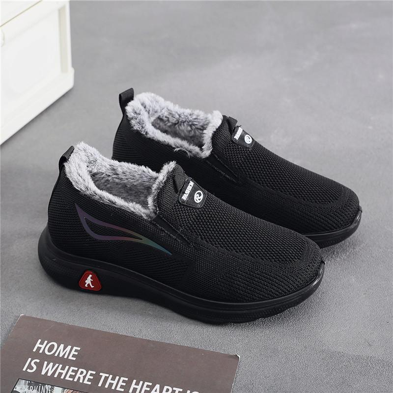 

Мужские зимние кроссовки с флисовой подкладкой, теплые, для бега, работы, спорта, с толстой меховой подкладкой, противоскользящие, легкие, дышащие, повседневные кроссовки 39 чёрный