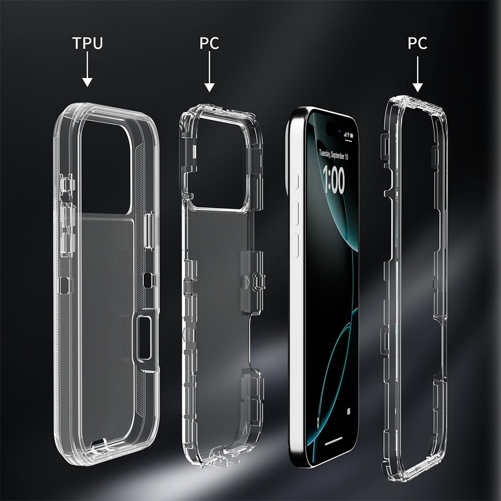 Heavy Military Armor Clear PC+TPU Case For IPhone 17 Pro Max Air 16E 15 14 13 12 11 Plus OTT-Box Enhanced Anti-Drop Rugged Cover