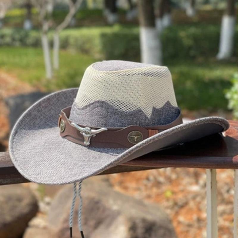 Adult Unisex Cowboy Hat for Travel Outdoor Summer Sun Hat Soft Breathable Mesh Cowgirl Hat Women Men Beach Cap Headwear