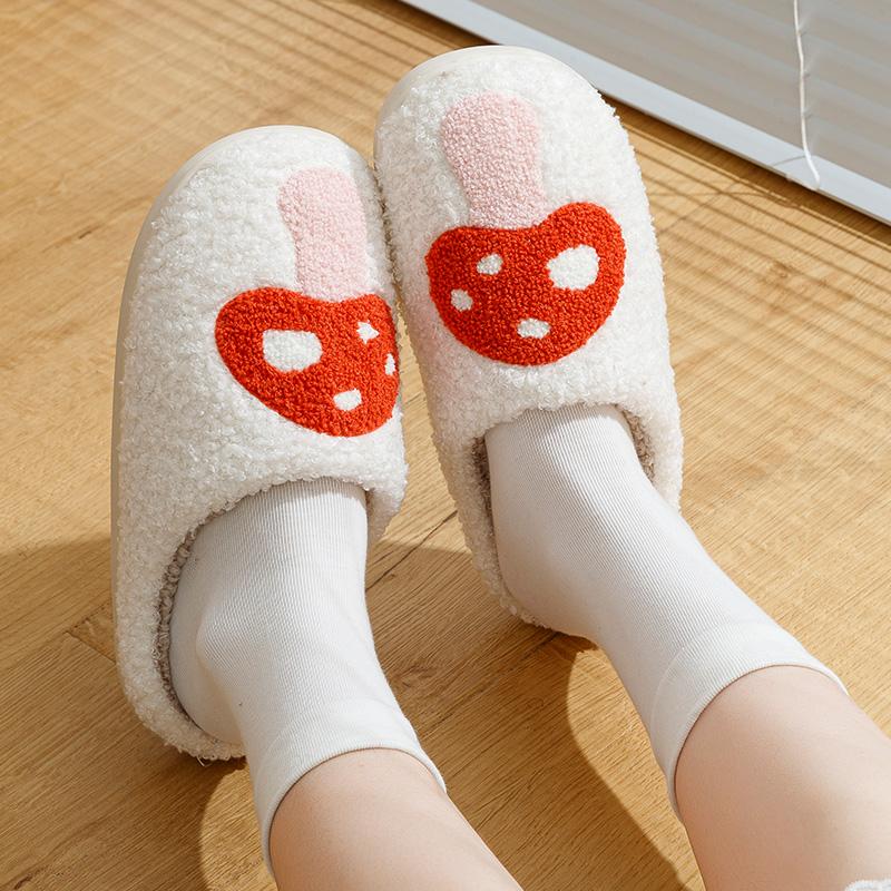 Women Slippers Cute Embroidered Mushroom Home Warm Anti Slip Comfortable Indoor Bedroom Soft Flat Cotton Houseshoes Ladies