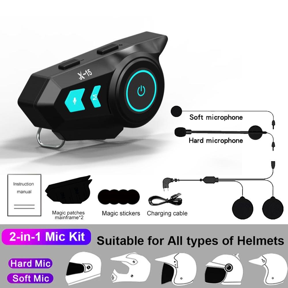 X-15 Bluetooth 5.0 Motorcycle Helmet Headset 1200mAh Battery Wireless Handsfree Stereo Earphone With Ambient Light Headphones