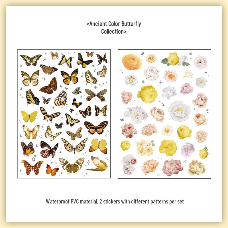 Butterfly Kite Garden Waterproof PVC Stickers - Creative Butterfly & Flower Decorations, Retro Journal Design