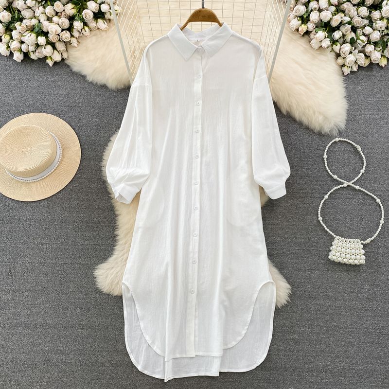 

Шикарная Южная Корея Рубашка с длинными рукавами Повседневная Свободного кроя White All yards