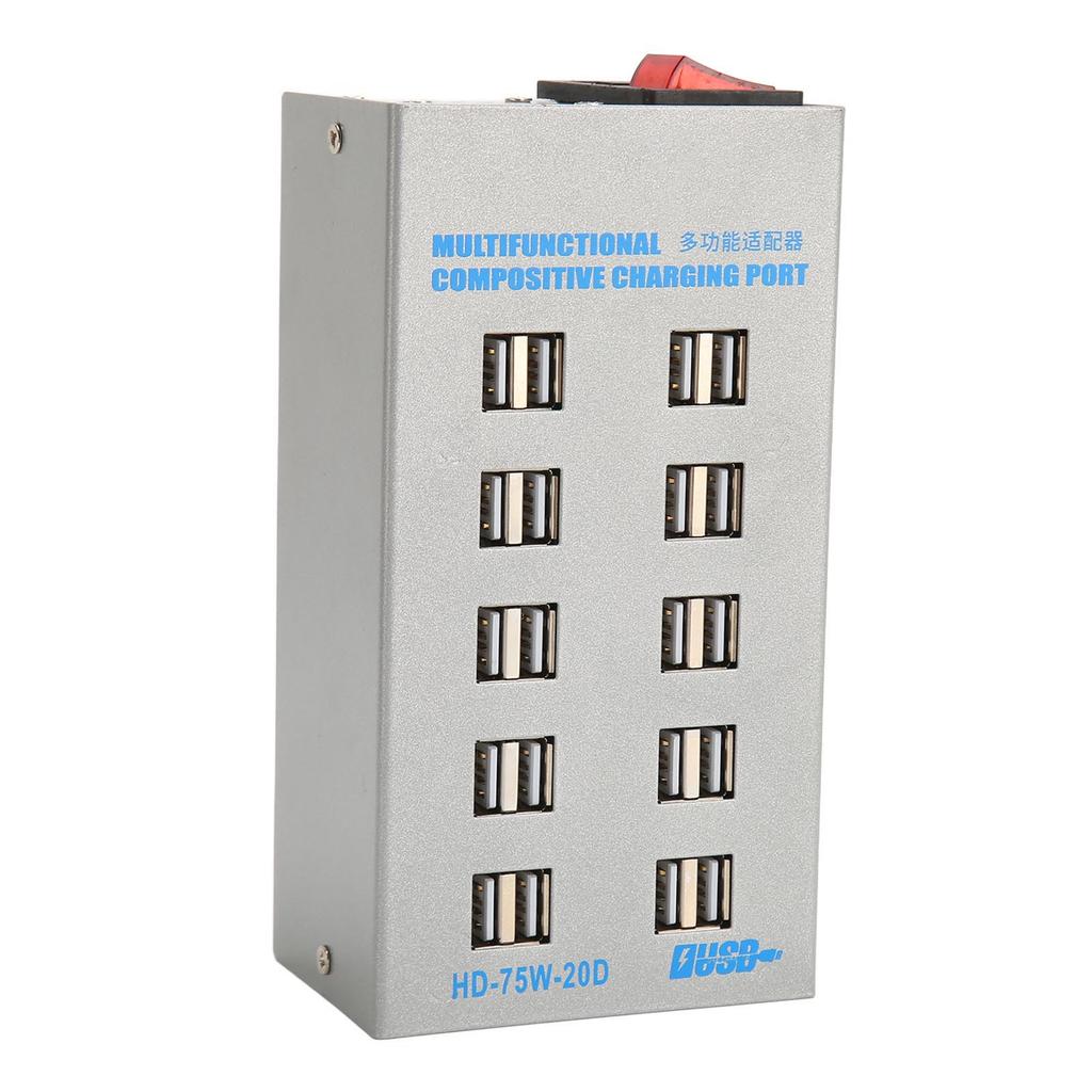 USB Charging Station 75W 20 Ports USB Charger Circuit Protection USB Charging Hub 100‑240V for