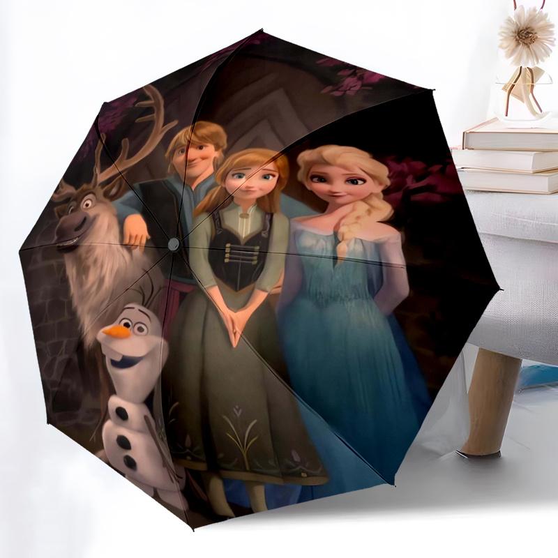 Frozen Fever Characters Automatic Opening and Closing Umbrella - Lightweight 3-Fold Design, Suitable for Fans, Travel, Daily Use - Official