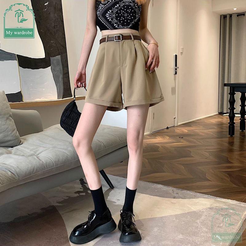 Women's Loose High-waisted Wide-leg Pants Thin Suit Shorts Summertime Korean Version Rolled-up Casual Shorts