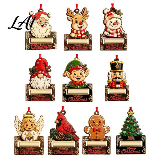 Holiday Hanging Decor Christmas Wooden Money Holder Ornament Santa Reindeer Snowman Elf Cash Holder Xmas Tree Gift Decoration