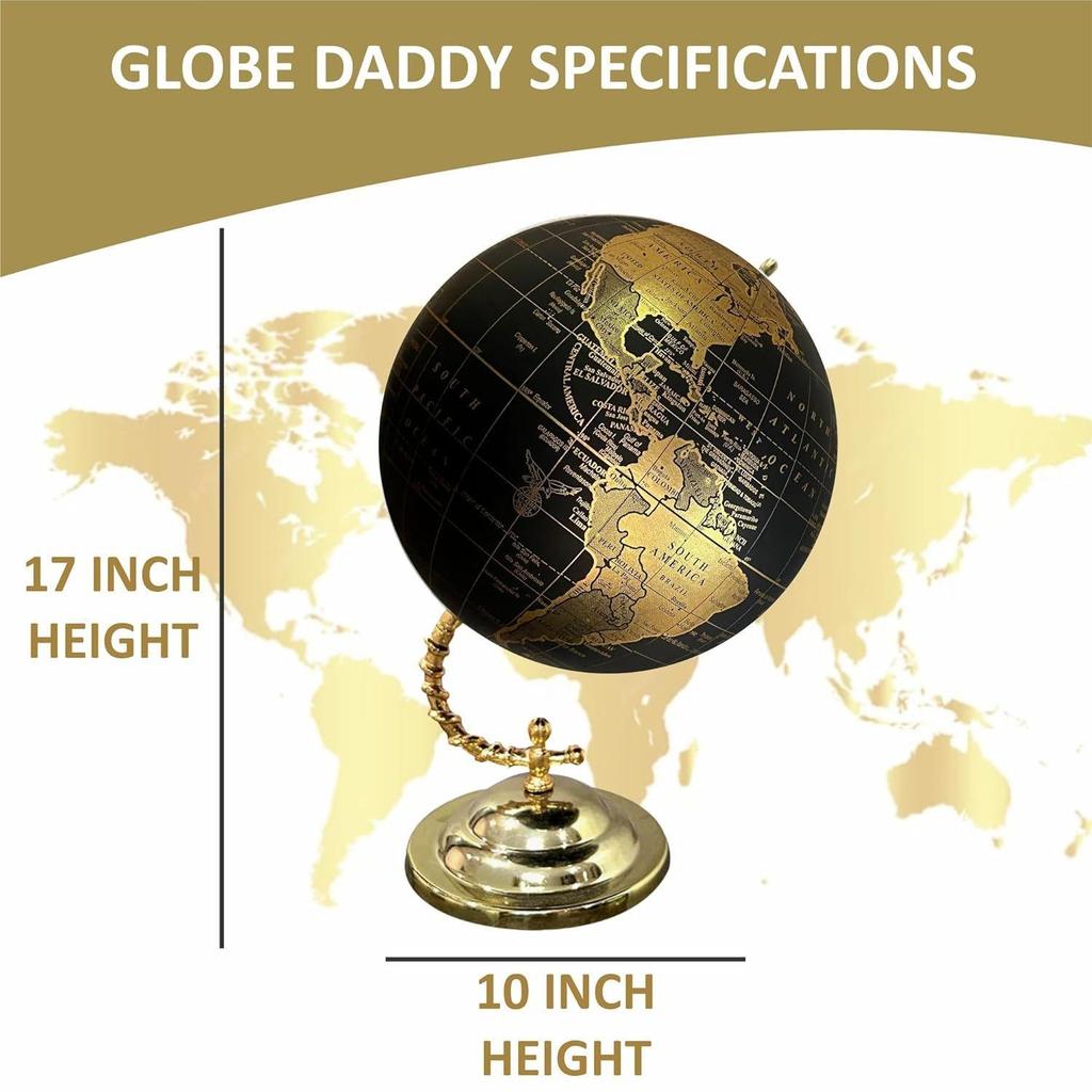 World Map Globe with Stylish Gold Stand for Home,Living,Bedroom & Hall Décor Office Table, Gift Item, Kids Room, Educational Tool,Showpiece